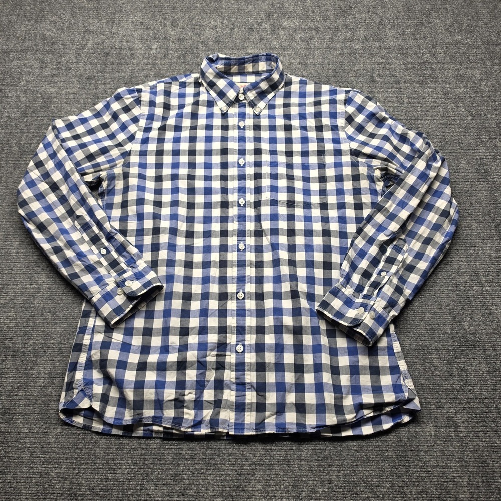 Brooks Brothers Red Fleece Mens L Plaid Check Button Down Shirt Blue White - Picture 2 of 10